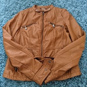 Pleather camel jacket size M not familiar with the brand